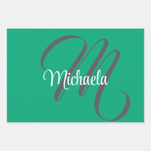 Minimalistisch moderner Monogramm-Anfangsname grün Geschenkpapier Set (Vorderseite 2)