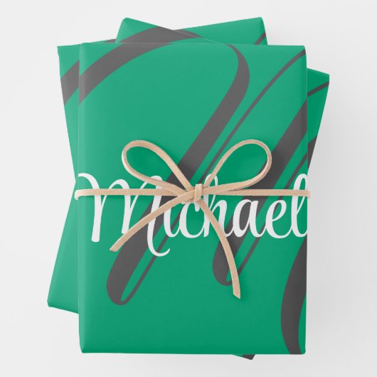 Minimalistisch moderner Monogramm-Anfangsname grün Geschenkpapier Set (Beispiel)