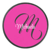 Minimalistisch moderner Monogramm Anfangsname heiß Eishockey Puck (Vorderseite)