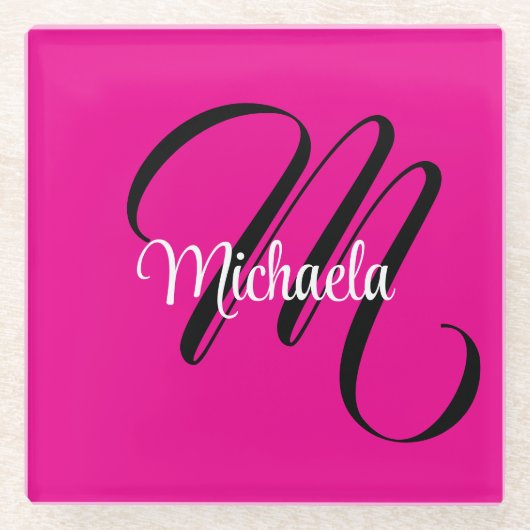 Minimalistisch moderner Monogramm Anfangsname heiß Glasuntersetzer (Vorderseite)