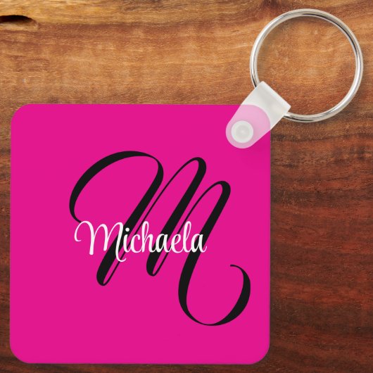 Minimalistisch moderner Monogramm Anfangsname heiß Schlüsselanhänger (Rückseite)