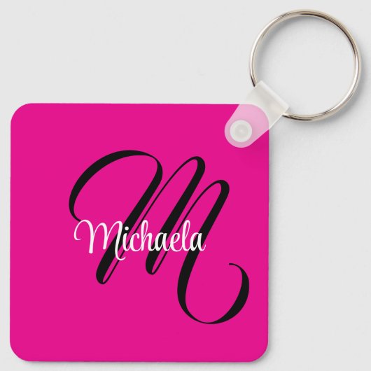 Minimalistisch moderner Monogramm Anfangsname heiß Schlüsselanhänger (Rückseite)