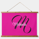 Minimalistisch moderner Monogramm Anfangsname heiß Wandteppich Mit Holzrahmen (Vorne)