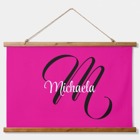 Minimalistisch moderner Monogramm Anfangsname heiß Wandteppich Mit Holzrahmen (Vorne)