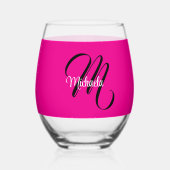 Minimalistisch moderner Monogramm Anfangsname heiß Weinglas Ohne Stiel (Rückseite)