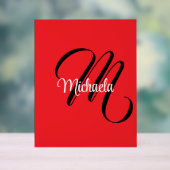 Minimalistisch moderner Monogramm Anfangsname rot Acrylschild (Neutral)