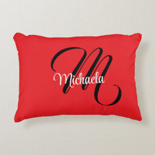 Minimalistisch moderner Monogramm Anfangsname rot Dekokissen