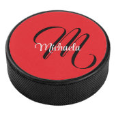 Minimalistisch moderner Monogramm Anfangsname rot Eishockey Puck (3/4)