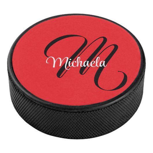 Minimalistisch moderner Monogramm Anfangsname rot Eishockey Puck (3/4)