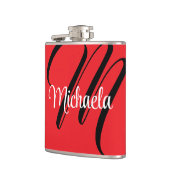 Minimalistisch moderner Monogramm Anfangsname rot Flachmann (Links)