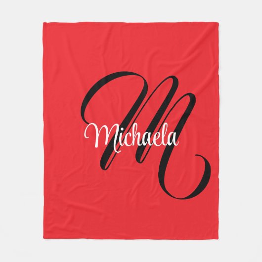 Minimalistisch moderner Monogramm Anfangsname rot Fleecedecke (Vorderseite)
