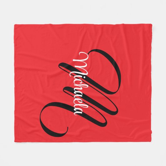 Minimalistisch moderner Monogramm Anfangsname rot Fleecedecke (Vorderseite (Horizontal))