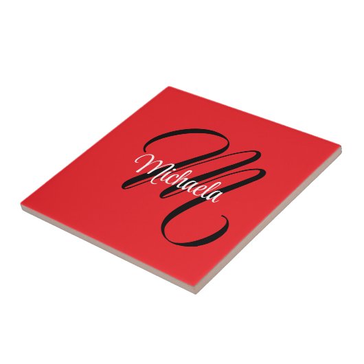 Minimalistisch moderner Monogramm Anfangsname rot Fliese (Seite)