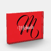 Minimalistisch moderner Monogramm Anfangsname rot Fotoblock (Links)