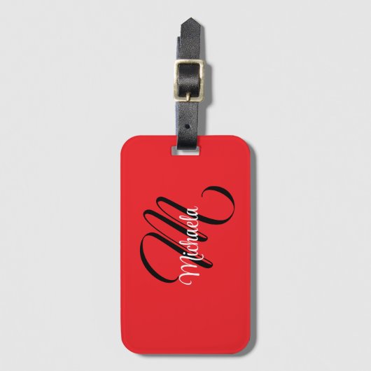 Minimalistisch moderner Monogramm Anfangsname rot Gepäckanhänger (Vorderseite Vertikal)