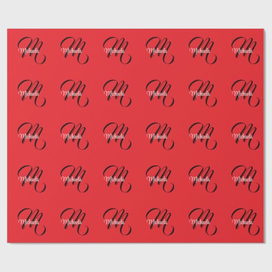 Minimalistisch moderner Monogramm Anfangsname rot Geschenkpapier (Flach)