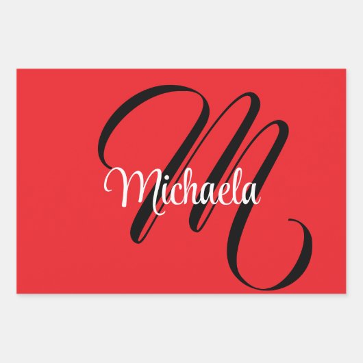 Minimalistisch moderner Monogramm Anfangsname rot Geschenkpapier Set (Vorderseite 2)