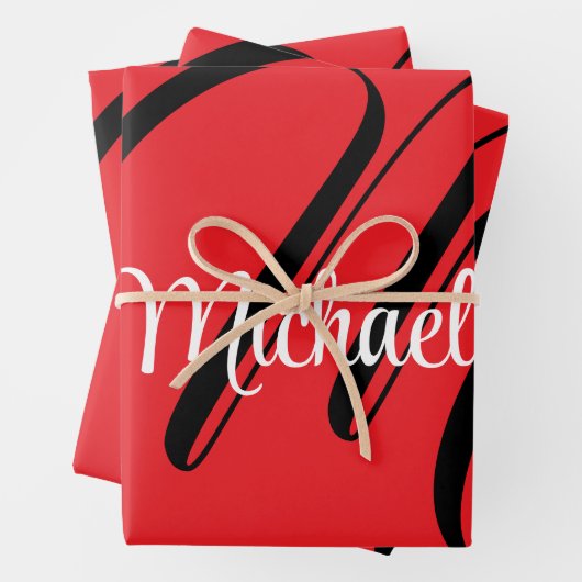 Minimalistisch moderner Monogramm Anfangsname rot Geschenkpapier Set (Beispiel)