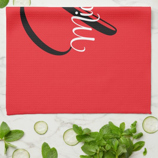 Minimalistisch moderner Monogramm Anfangsname rot Geschirrtuch (Gefaltet)