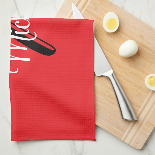 Minimalistisch moderner Monogramm Anfangsname rot Geschirrtuch (Viertel Falte)