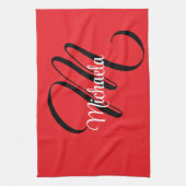 Minimalistisch moderner Monogramm Anfangsname rot Geschirrtuch (Vertikal)