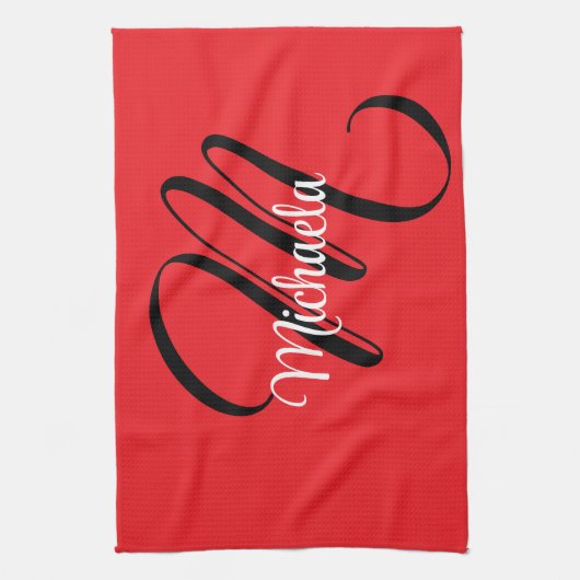 Minimalistisch moderner Monogramm Anfangsname rot Geschirrtuch (Vertikal)