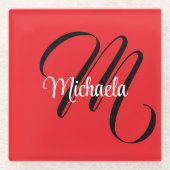 Minimalistisch moderner Monogramm Anfangsname rot Glasuntersetzer (Vorderseite)