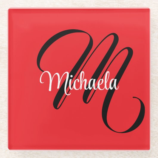 Minimalistisch moderner Monogramm Anfangsname rot Glasuntersetzer (Vorderseite)