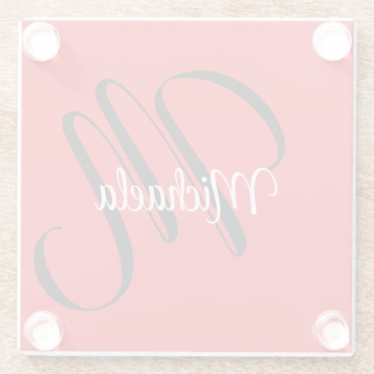 Minimalistisch moderner Monogramm Anfangsname rot Glasuntersetzer (Rückseite)