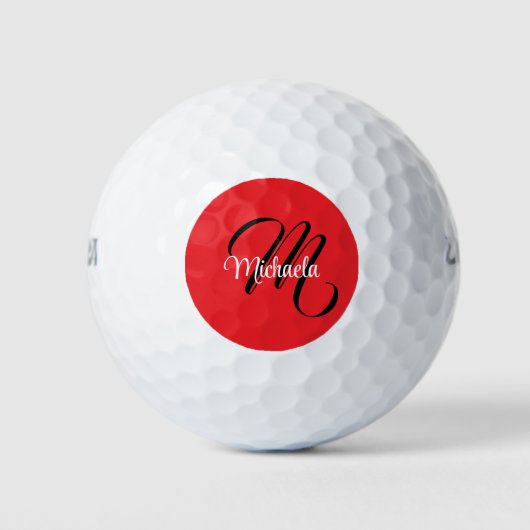 Minimalistisch moderner Monogramm Anfangsname rot Golfball (Vorderseite)