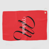 Minimalistisch moderner Monogramm Anfangsname rot Golfhandtuch (Horizontal)