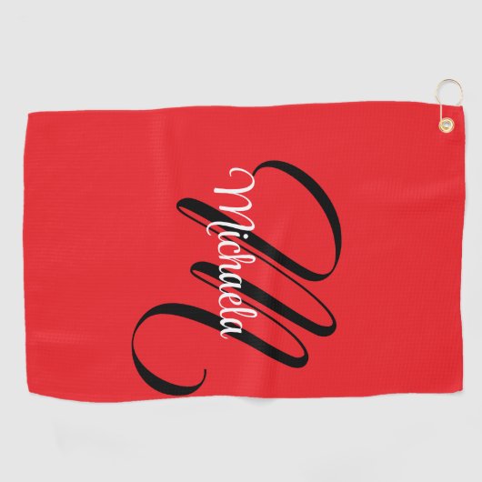 Minimalistisch moderner Monogramm Anfangsname rot Golfhandtuch (Horizontal)
