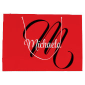 Minimalistisch moderner Monogramm Anfangsname rot Große Geschenktüte (Rückseite)