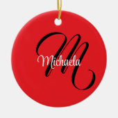 Minimalistisch moderner Monogramm Anfangsname rot Keramik Ornament (Vorne)