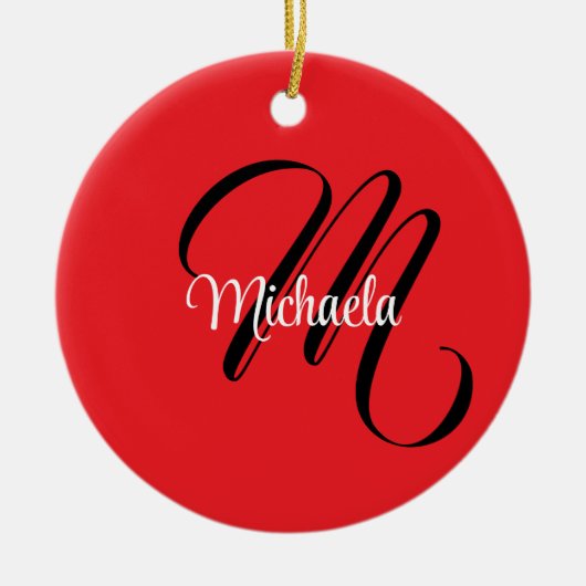 Minimalistisch moderner Monogramm Anfangsname rot Keramik Ornament (Vorne)