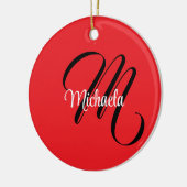 Minimalistisch moderner Monogramm Anfangsname rot Keramik Ornament (Links)