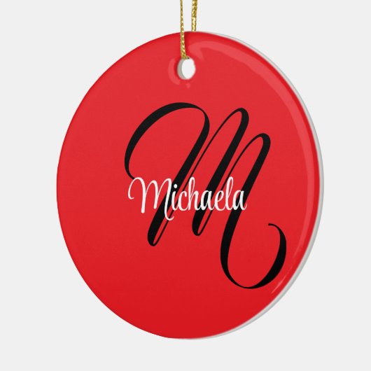 Minimalistisch moderner Monogramm Anfangsname rot Keramik Ornament (Links)