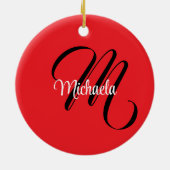 Minimalistisch moderner Monogramm Anfangsname rot Keramik Ornament (Hinten)