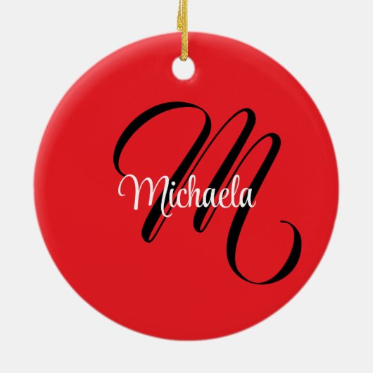 Minimalistisch moderner Monogramm Anfangsname rot Keramik Ornament (Hinten)