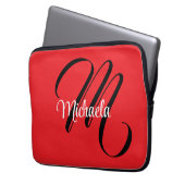 Minimalistisch moderner Monogramm Anfangsname rot Laptopschutzhülle (Vorderseite Links)