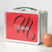 Minimalistisch moderner Monogramm Anfangsname rot Metall Brotdose (Beispiel)