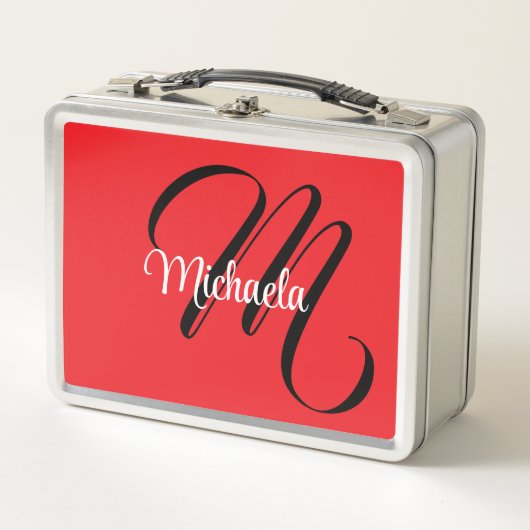 Minimalistisch moderner Monogramm Anfangsname rot Metall Brotdose (Vorderseite)