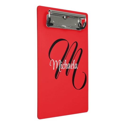 Minimalistisch moderner Monogramm Anfangsname rot Mini Klemmbrett (Schrägansicht)