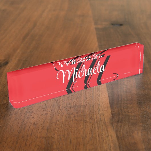 Minimalistisch moderner Monogramm Anfangsname rot Namensplakette (Seite)