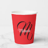Minimalistisch moderner Monogramm Anfangsname rot Pappbecher (Rückseite)