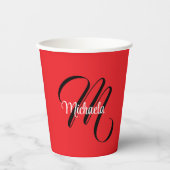Minimalistisch moderner Monogramm Anfangsname rot Pappbecher (Vorderseite)
