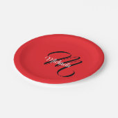 Minimalistisch moderner Monogramm Anfangsname rot Pappteller (Schrägansicht)