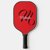 Minimalistisch moderner Monogramm Anfangsname rot Pickleball Schläger (Vorderseite)