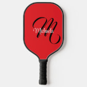 Minimalistisch moderner Monogramm Anfangsname rot Pickleball Schläger (Rückseite)
