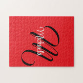 Minimalistisch moderner Monogramm Anfangsname rot Puzzle (Horizontal)